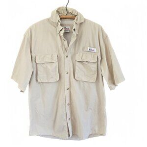 World Wide Sportsman Mens Vented Fishing Shirt Short Sleeve Shirt Beige Large